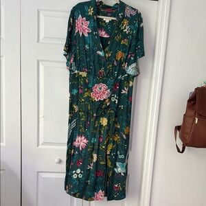 Maeve Floral/Bird Green Dress
